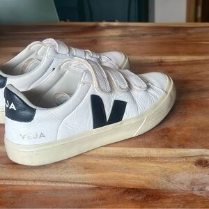 Veja White and Black Velcro Sneakers